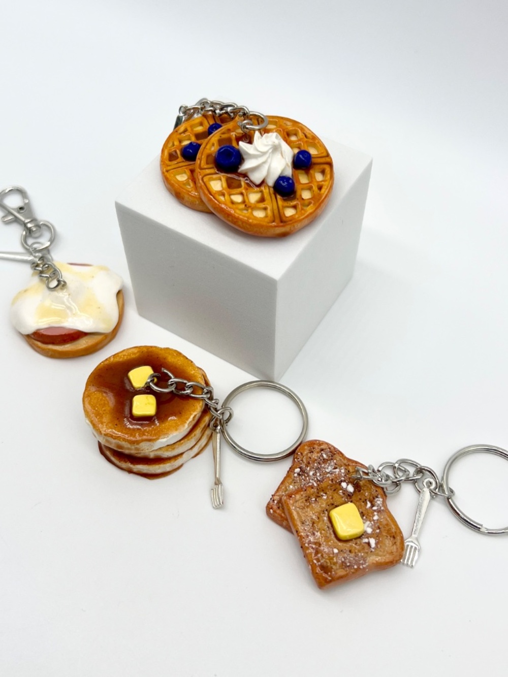 Breakfast Food Keychain or Bag Clip – Pancakes, Waffles, French Toast, Eggs Bene - Picture 15 of 16
